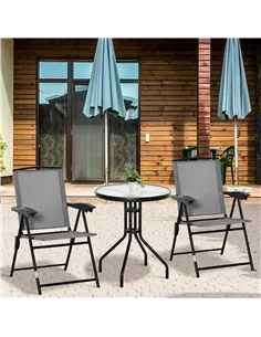 Outsunny 3 Piece Outdoor Bistro Set, Patio Conversation Furniture Set with 2 Folding Backrest Adjustable Armchairs and Glass Top 2