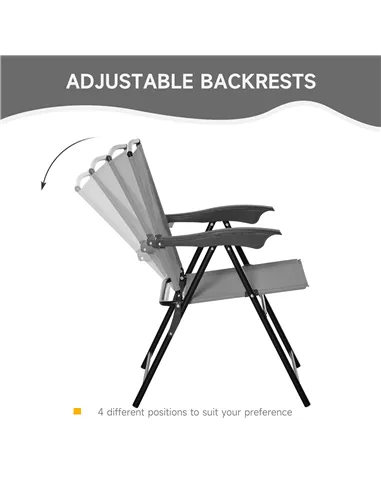 Outsunny 3 Piece Outdoor Bistro Set, Patio Conversation Furniture Set with 2 Folding Backrest Adjustable Armchairs and Glass Top