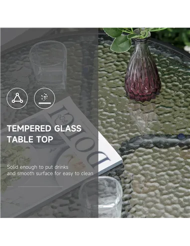 Outsunny 3 Piece Outdoor Bistro Set, Patio Conversation Furniture Set with 2 Folding Backrest Adjustable Armchairs and Glass Top