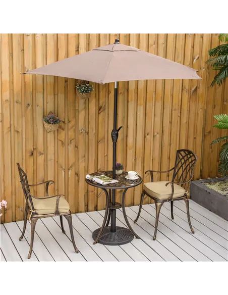 Outsunny 3pc Cast Aluminium Garden Bistro Set for 2 with Parasol Hole, Outdoor Coffee Table Set Rust Resistant with Cushions, Br
