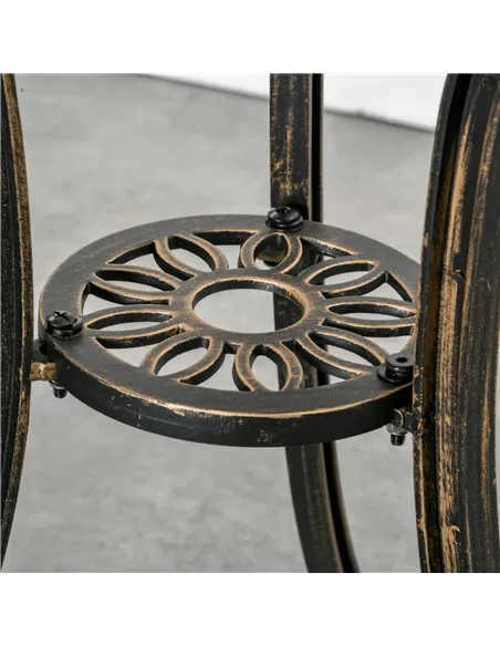 Outsunny 3pc Cast Aluminium Garden Bistro Set for 2 with Parasol Hole, Outdoor Coffee Table Set Rust Resistant with Cushions, Br