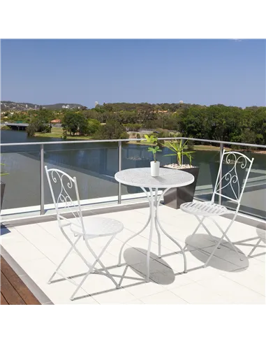Outsunny Three-Piece Metal Bistro Set - White