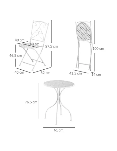 Outsunny Three-Piece Metal Bistro Set - White