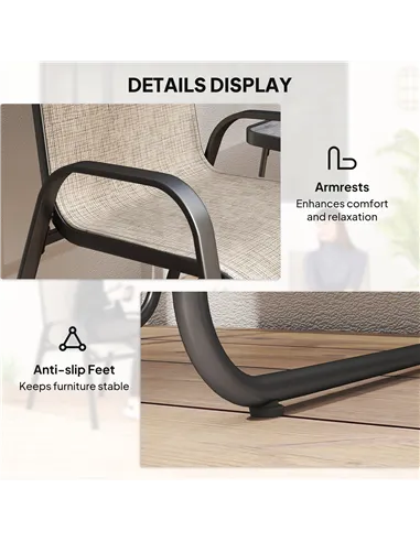 Outsunny 3 Pieces Outdoor Bistro Set, Patio Stackable Armchairs with Breathable Mesh Fabric and SPC Board Coffee Table, Brown