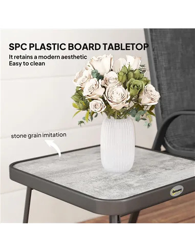 Outsunny 3 Pieces Outdoor Bistro Set, Patio Stackable Armchairs with Breathable Mesh Fabric and SPC Board Coffee Table, Black