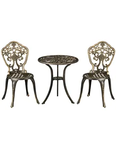 Outsunny 3 Piece Cast Aluminium Garden Bistro Set for 2 with Parasol Hole, Outdoor Coffee Table Set, Two Armless Chairs and Roun