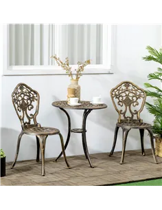 Outsunny 3 Piece Cast Aluminium Garden Bistro Set for 2 with Parasol Hole, Outdoor Coffee Table Set, Two Armless Chairs and Roun 2