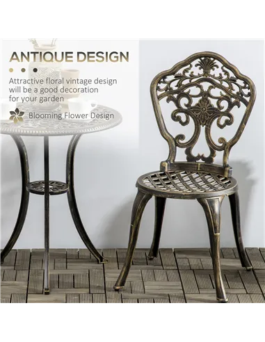 Outsunny 3 Piece Cast Aluminium Garden Bistro Set for 2 with Parasol Hole, Outdoor Coffee Table Set, Two Armless Chairs and Roun