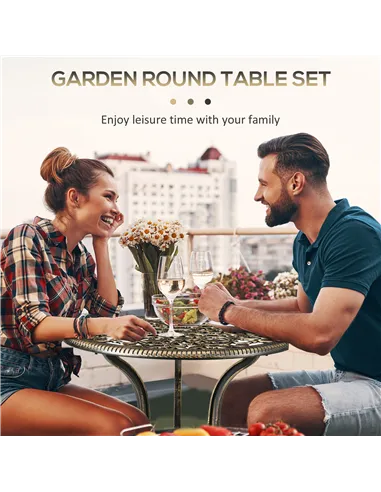 Outsunny 3 Piece Cast Aluminium Garden Bistro Set for 2 with Parasol Hole, Outdoor Coffee Table Set, Two Armless Chairs and Roun