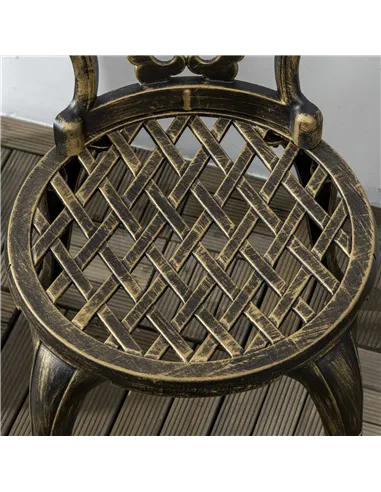 Outsunny 3 Piece Cast Aluminium Garden Bistro Set for 2 with Parasol Hole, Outdoor Coffee Table Set, Two Armless Chairs and Roun