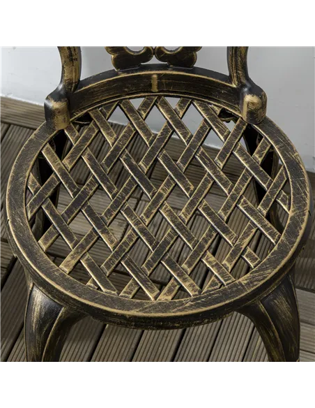 Outsunny 3 Piece Cast Aluminium Garden Bistro Set for 2 with Parasol Hole, Outdoor Coffee Table Set, Two Armless Chairs and Roun