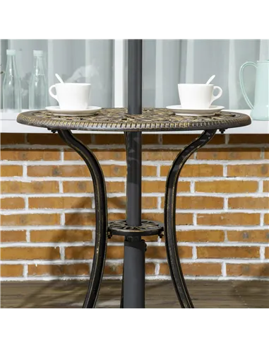 Outsunny 3 Piece Cast Aluminium Garden Bistro Set for 2 with Parasol Hole, Outdoor Coffee Table Set, Two Armless Chairs and Roun