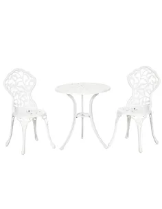 Outsunny 3 Pcs Aluminium Bistro Set Garden Furniture Dining Table Chairs Antique Outdoor Seat Patio Seater White