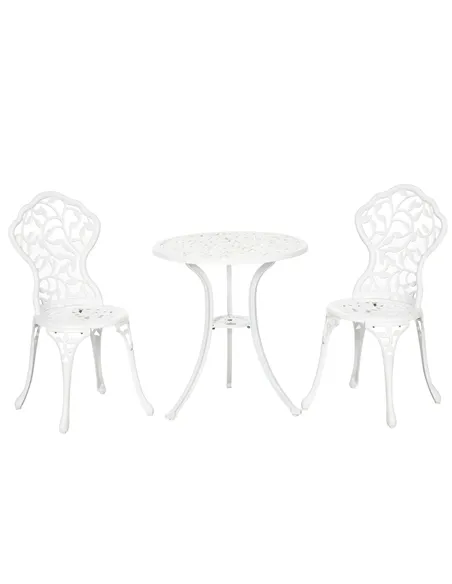 Outsunny 3 Pcs Aluminium Bistro Set Garden Furniture Dining Table Chairs Antique Outdoor Seat Patio Seater White