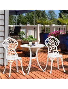 Outsunny 3 Pcs Aluminium Bistro Set Garden Furniture Dining Table Chairs Antique Outdoor Seat Patio Seater White 2