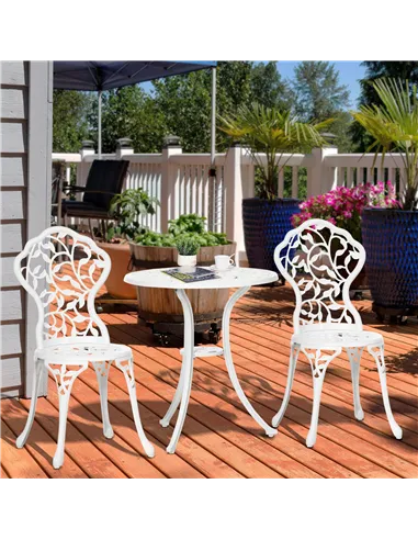 Outsunny 3 Pcs Aluminium Bistro Set Garden Furniture Dining Table Chairs Antique Outdoor Seat Patio Seater White
