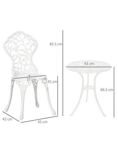 Outsunny 3 Pcs Aluminium Bistro Set Garden Furniture Dining Table Chairs Antique Outdoor Seat Patio Seater White