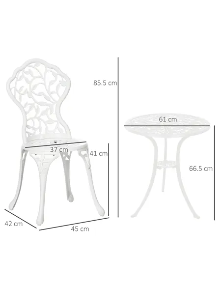 Outsunny 3 Pcs Aluminium Bistro Set Garden Furniture Dining Table Chairs Antique Outdoor Seat Patio Seater White