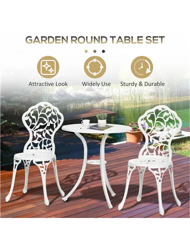 Outsunny 3 Pcs Aluminium Bistro Set Garden Furniture Dining Table Chairs Antique Outdoor Seat Patio Seater White