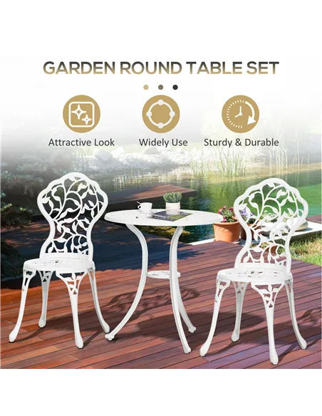 Outsunny 3 Pcs Aluminium Bistro Set Garden Furniture Dining Table Chairs Antique Outdoor Seat Patio Seater White