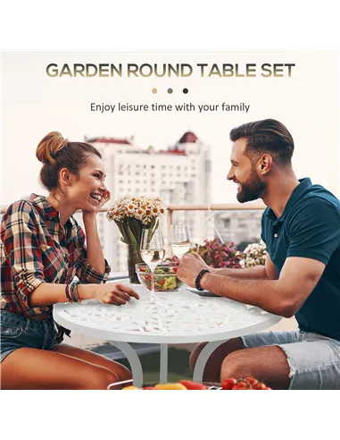 Outsunny 3 Pcs Aluminium Bistro Set Garden Furniture Dining Table Chairs Antique Outdoor Seat Patio Seater White