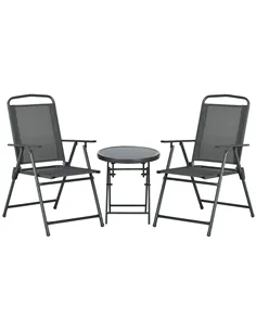 Outsunny Three-Piece Garden Seat Set, with Glass-Top Table - Dark Grey