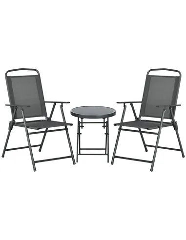 Outsunny Three-Piece Garden Seat Set, with Glass-Top Table - Dark Grey
