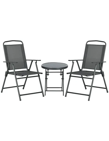 Outsunny Three-Piece Garden Seat Set, with Glass-Top Table - Dark Grey