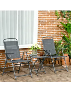 Outsunny Three-Piece Garden Seat Set, with Glass-Top Table - Dark Grey 2