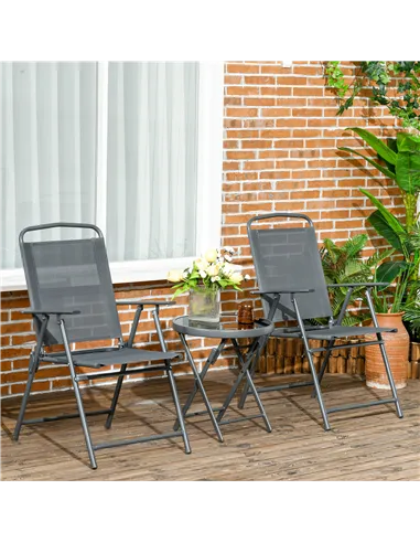 Outsunny Three-Piece Garden Seat Set, with Glass-Top Table - Dark Grey