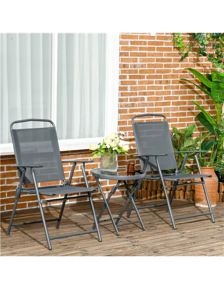 Outsunny Three-Piece Garden Seat Set, with Glass-Top Table - Dark Grey