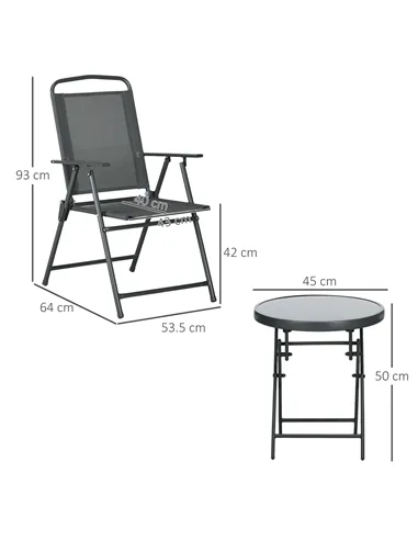 Outsunny Three-Piece Garden Seat Set, with Glass-Top Table - Dark Grey