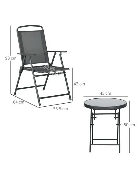 Outsunny Three-Piece Garden Seat Set, with Glass-Top Table - Dark Grey