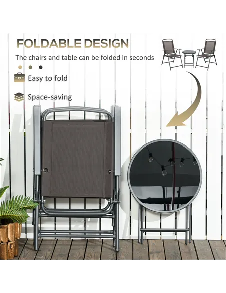 Outsunny Three-Piece Garden Seat Set, with Glass-Top Table - Dark Grey