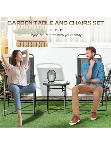 Outsunny Three-Piece Garden Seat Set, with Glass-Top Table - Dark Grey