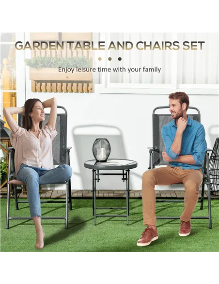 Outsunny Three-Piece Garden Seat Set, with Glass-Top Table - Dark Grey