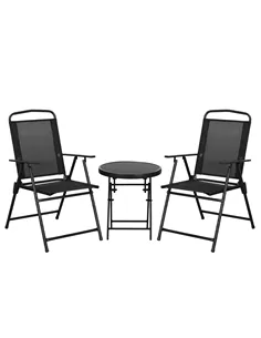 Outsunny Three-Piece Garden Seat Set, with Glass-Top Table - Black