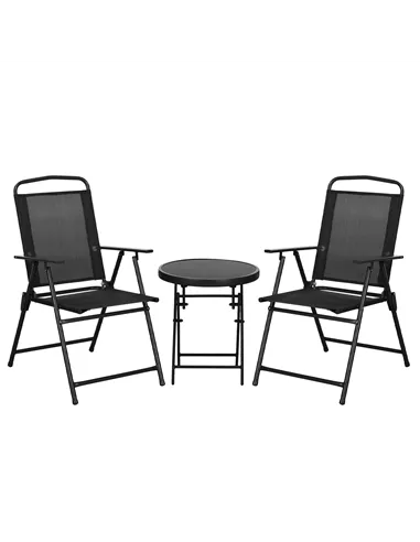 Outsunny Three-Piece Garden Seat Set, with Glass-Top Table - Black