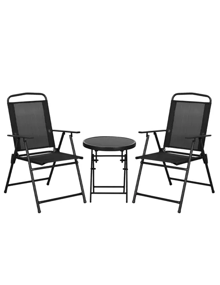 Outsunny Three-Piece Garden Seat Set, with Glass-Top Table - Black