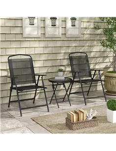 Outsunny Three-Piece Garden Seat Set, with Glass-Top Table - Black 2