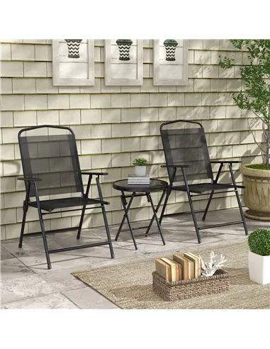 Outsunny Three-Piece Garden Seat Set, with Glass-Top Table - Black