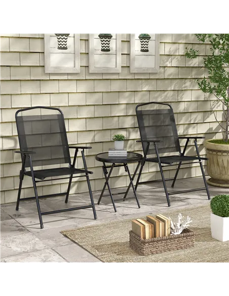 Outsunny Three-Piece Garden Seat Set, with Glass-Top Table - Black