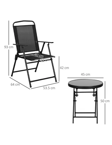 Outsunny Three-Piece Garden Seat Set, with Glass-Top Table - Black