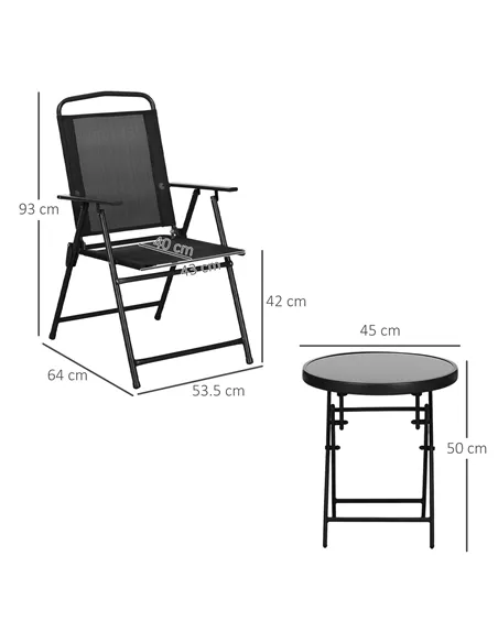 Outsunny Three-Piece Garden Seat Set, with Glass-Top Table - Black