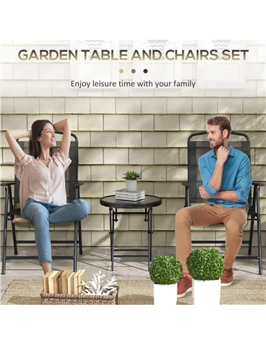 Outsunny Three-Piece Garden Seat Set, with Glass-Top Table - Black