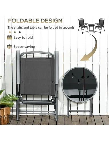 Outsunny Three-Piece Garden Seat Set, with Glass-Top Table - Black