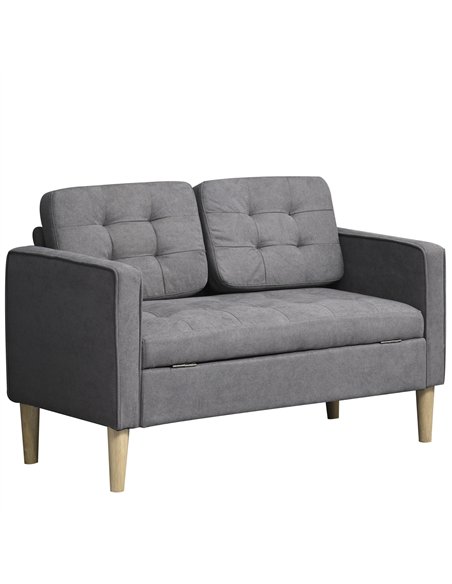 HOMCOM Modern 2 Seater Sofa with Hidden Storage, 117cm Tufted Cotton Couch with Wood Legs, Compact Loveseat for Living Room, Kit