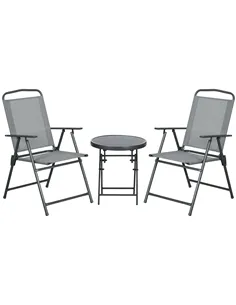 Outsunny Three-Piece Garden Seat Set, with Glass-Top Table - Light Grey