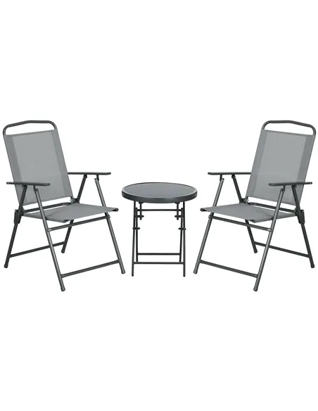 Outsunny Three-Piece Garden Seat Set, with Glass-Top Table - Light Grey