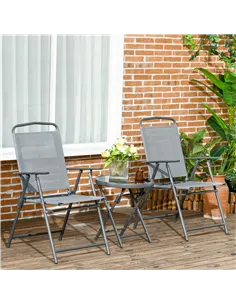 Outsunny Three-Piece Garden Seat Set, with Glass-Top Table - Light Grey 2